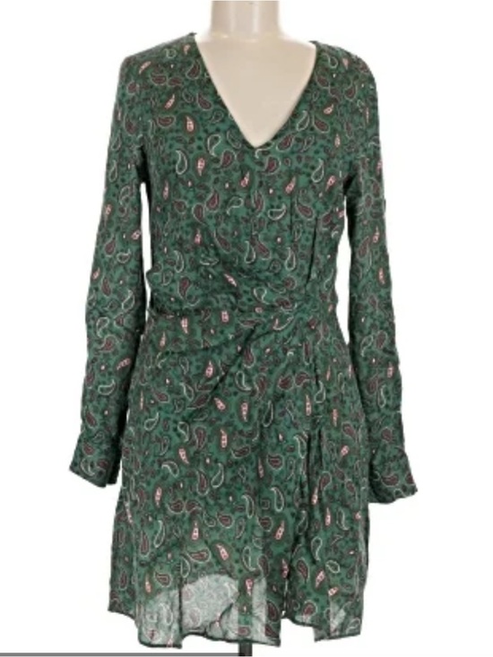 Mango Dresses & Skirts - NEW Mango Green Paisley V-Neck Long Sleeve Wrap Dress - Small